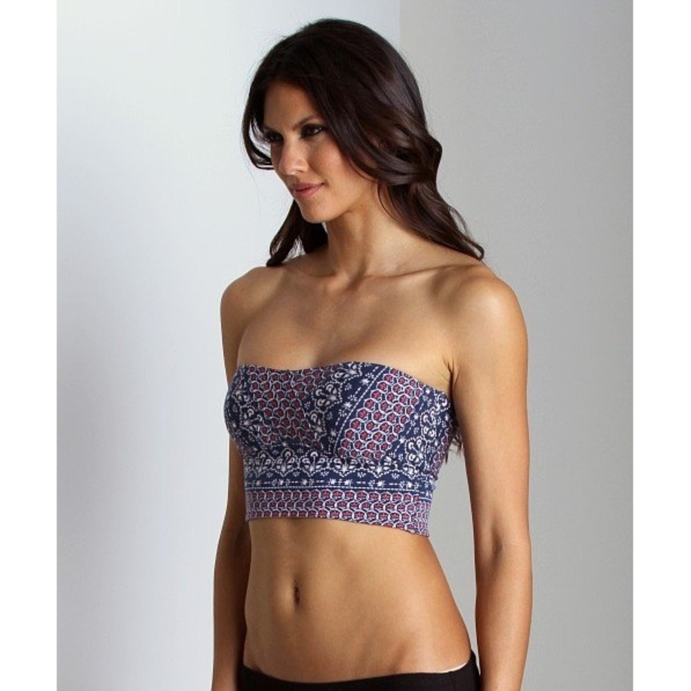 Intimately Free People Bandeau Indigo Bra Top Strapless Bohemian Print Size XS